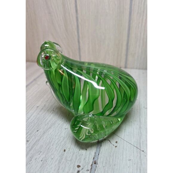 Vtg Murano? Blown Glass Green Frog Milliefiore Flower Eyes Art Sculpture - Picture 1 of 9